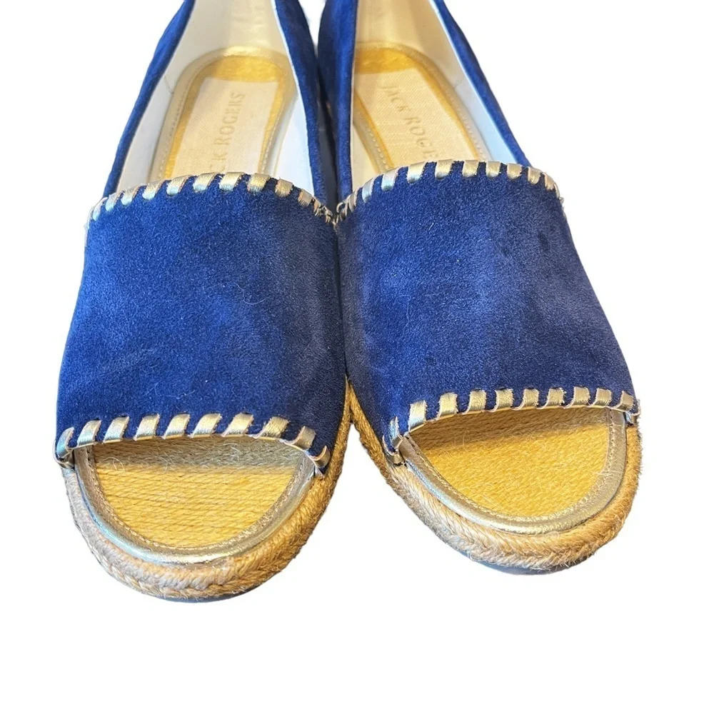 Jack Rogers‎ Blue Palmer Espadrille Wedge Peep toe Summer Resort Shoe Women's 9